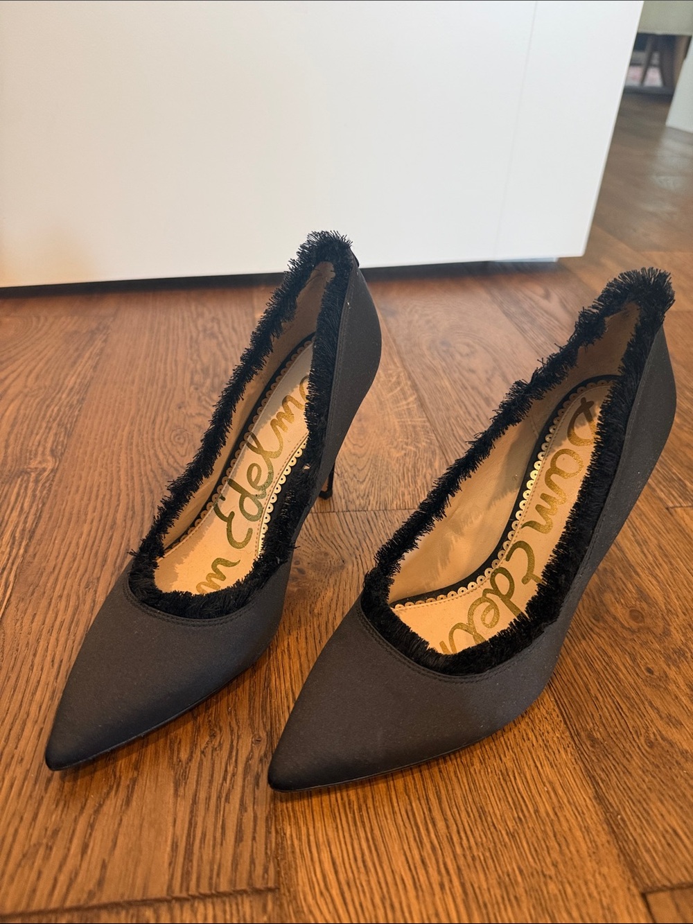 Sam Edelman Black Pointed Fringe Pumps